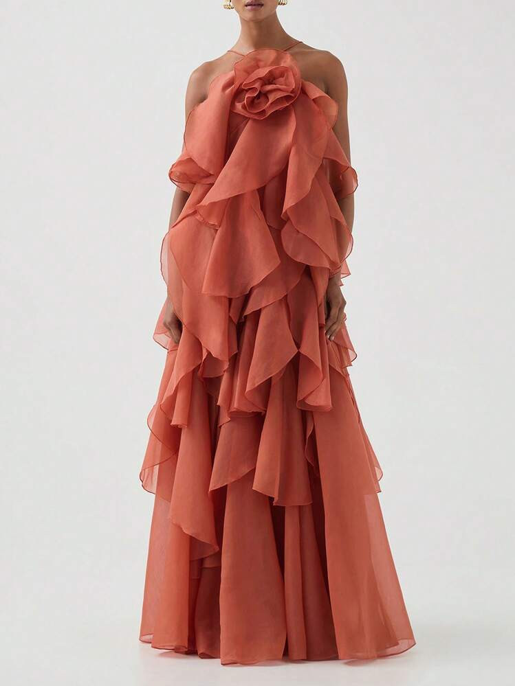 Women Summer Sleeveless Dress 3D Flowers Irregular Ruffles Backless Party Dress For Vacation Cocktail Beach Streetwear | SHEIN