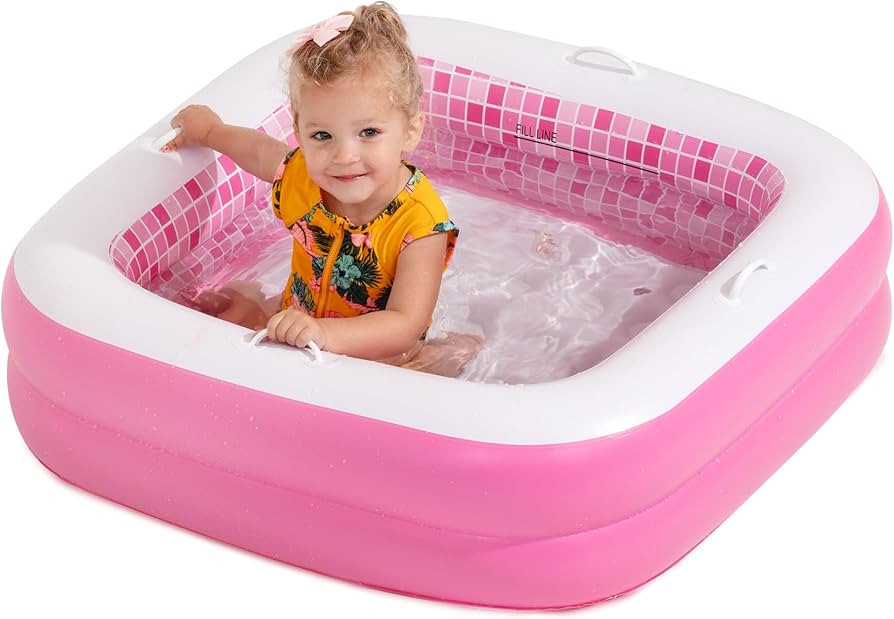 Inflatable Baby Pool with Cushioned Floor, Grip Handle Bars and Drain - Skin Safe Small Kiddie Po... | Amazon (US)