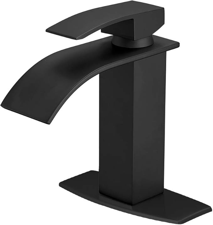 BESy Brass Black Waterfall Spout Bathroom Faucet, Single Hole Single Handle Bathroom Sink Faucet,... | Amazon (US)