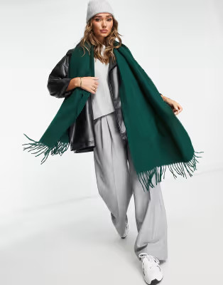 ASOS DESIGN supersoft scarf with tassels in forest green | ASOS (Global)