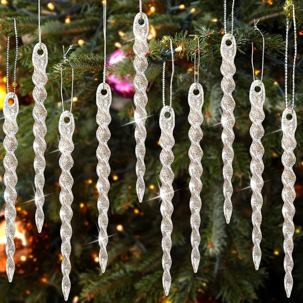 Joiedomi 32 Pcs Glitter Plastic Twisted Icicle Ornament, 5.3” Sparkling Icicles Hanging Ornamen... | Amazon (US)
