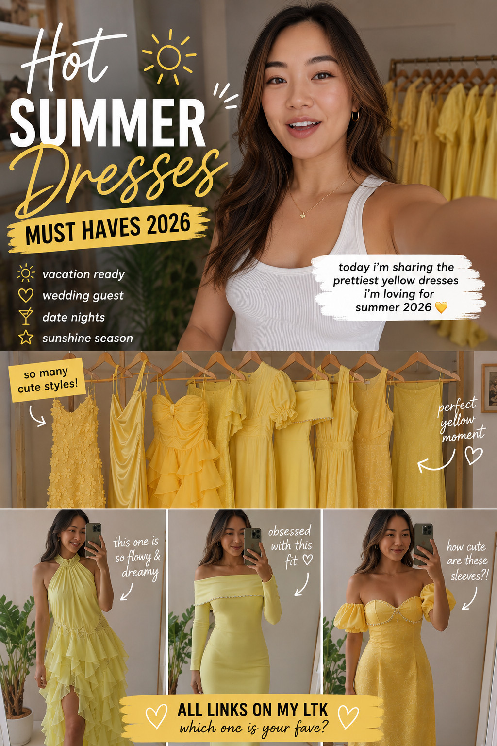 Hot Summer Dresses 2026: Yellow Dress Outfit Ideas for Vacation, Weddings & Date Nights #weddings #yellowdressoutfit #weddingguest  

 #LTKgrwm #LTKmomlife #LTKWedding