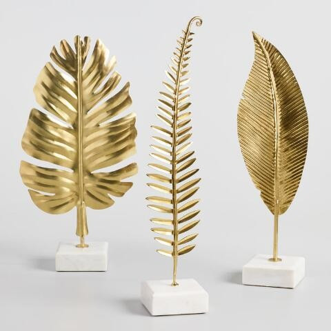 Gold Leaf on Marble Stand Decor Set of 3 | World Market