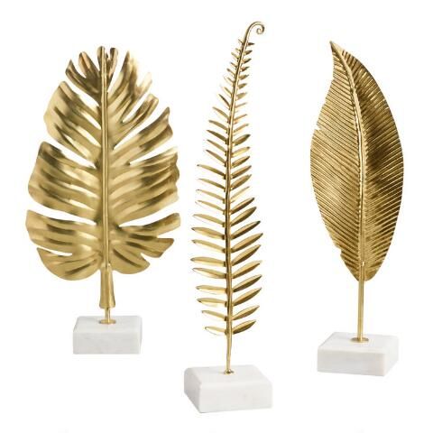 Gold Leaf on Marble Stand Decor Set of 3 | World Market