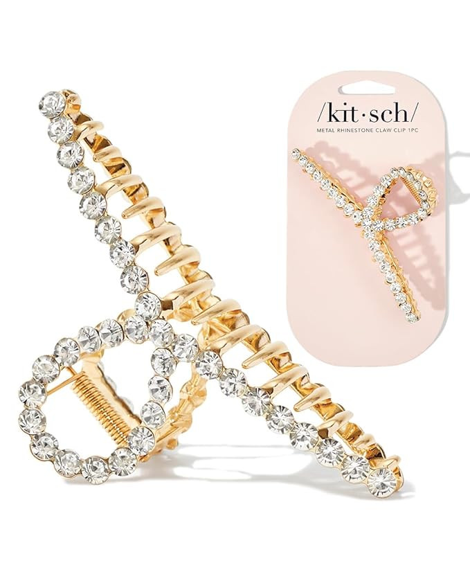 Kitsch Loop-Shaped Gold Rhinestone Claw Clip, Metal Claw Clips for Thick Hair, Gold Claw Clip & R... | Amazon (US)
