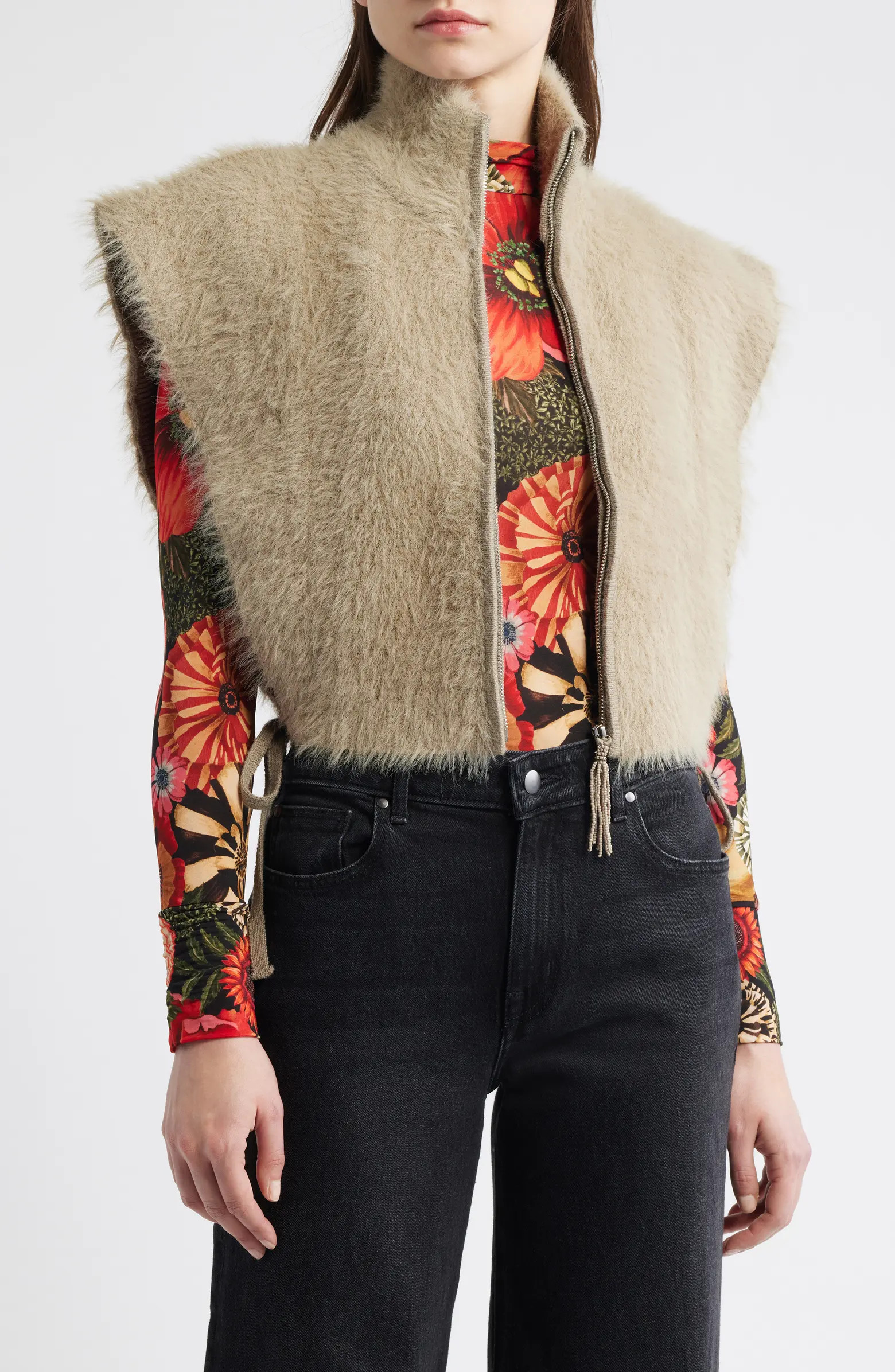 Faux Fur Crop Zip-Up Vest | Nordstrom