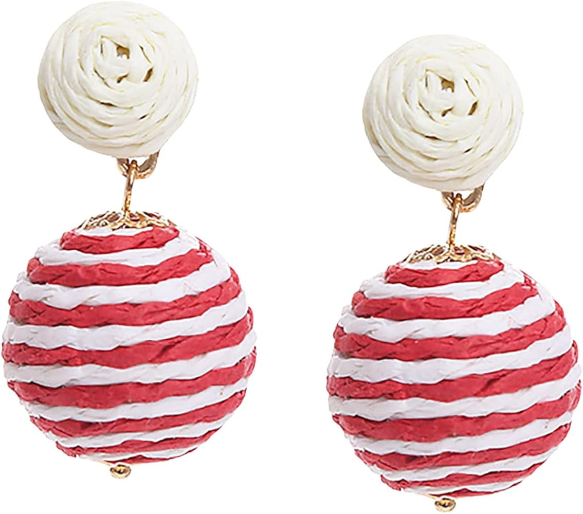 Statement Raffia Earrings for Women Ball Geometric Lantern Ratten Drop Earrings Palm Bohemian Dan... | Amazon (US)