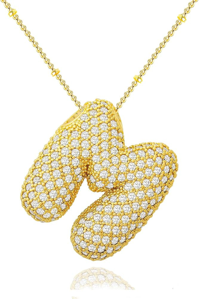 Bubble Letter Necklace for Women Dainty Balloon Initial Pendant Name Necklaces Charm Chain Neckla... | Amazon (US)