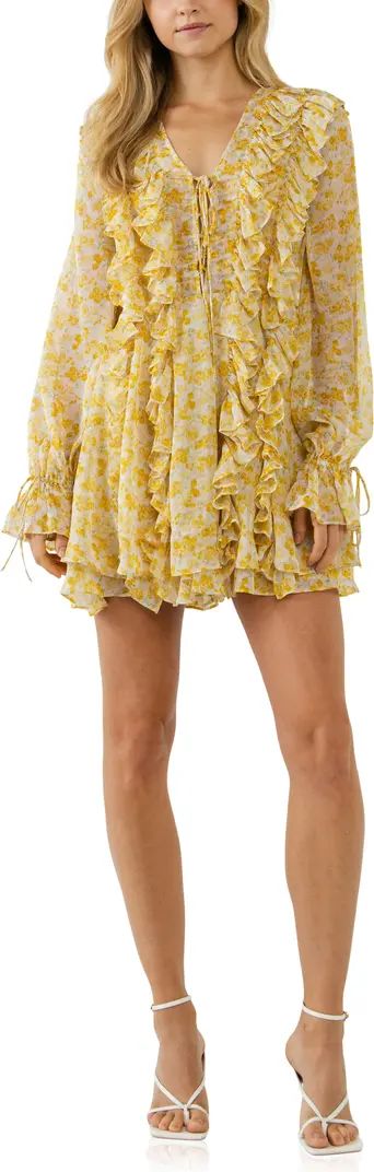 Endless Rose Floral Ruffle Lace-Up Long Sleeve Dress | Nordstrom | Nordstrom