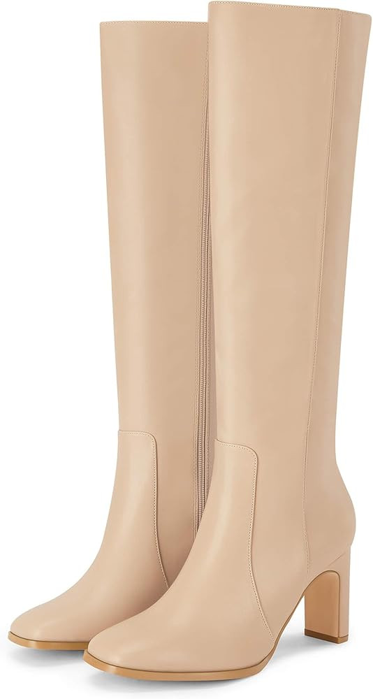 Womens Knee High Boots Square Toe Chunky Heel Fashion Comfortable Shoes with Side Zipper | Amazon (US)