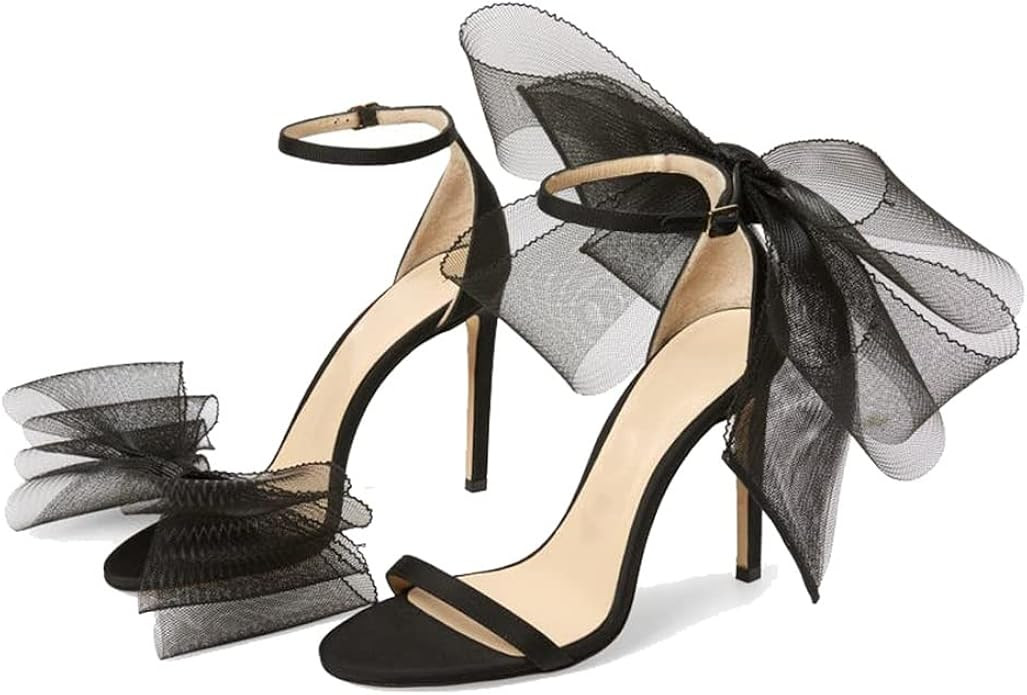 keleimusi Womens Wedding Pumps with Asymmetric Grosgrain Mesh Bows Ankle Strap Dress Peep Toe San... | Amazon (US)