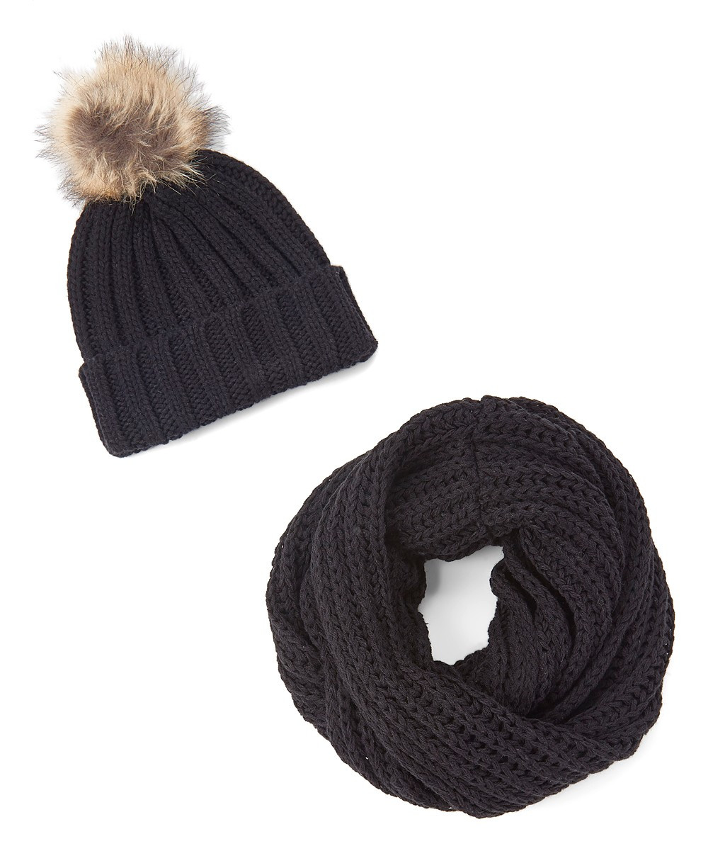 Rampage Women's Beanies BLACK - Black Chunky Knit Beanie & Infinity Scarf Set | Zulily