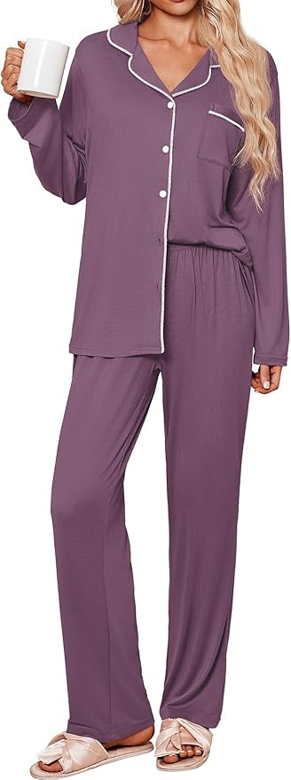 Ekouaer Womens Pajama Sets 2 Piece Long Sleeve Sleepwear Soft Button Down Pjs Lounge Set S-XXL | Amazon (US)