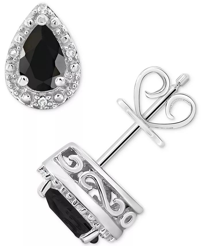 Macy's
          
        
  
      
          Onyx & Diamond Accent Pear Stud Earrings in Sterli... | Macy's