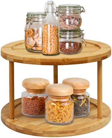 Lazy Susan Turntable Spice Rack - 10 Inch 2-Tier Bamboo Kitchen Countertop Cabinet Rotating Condi... | Amazon (US)