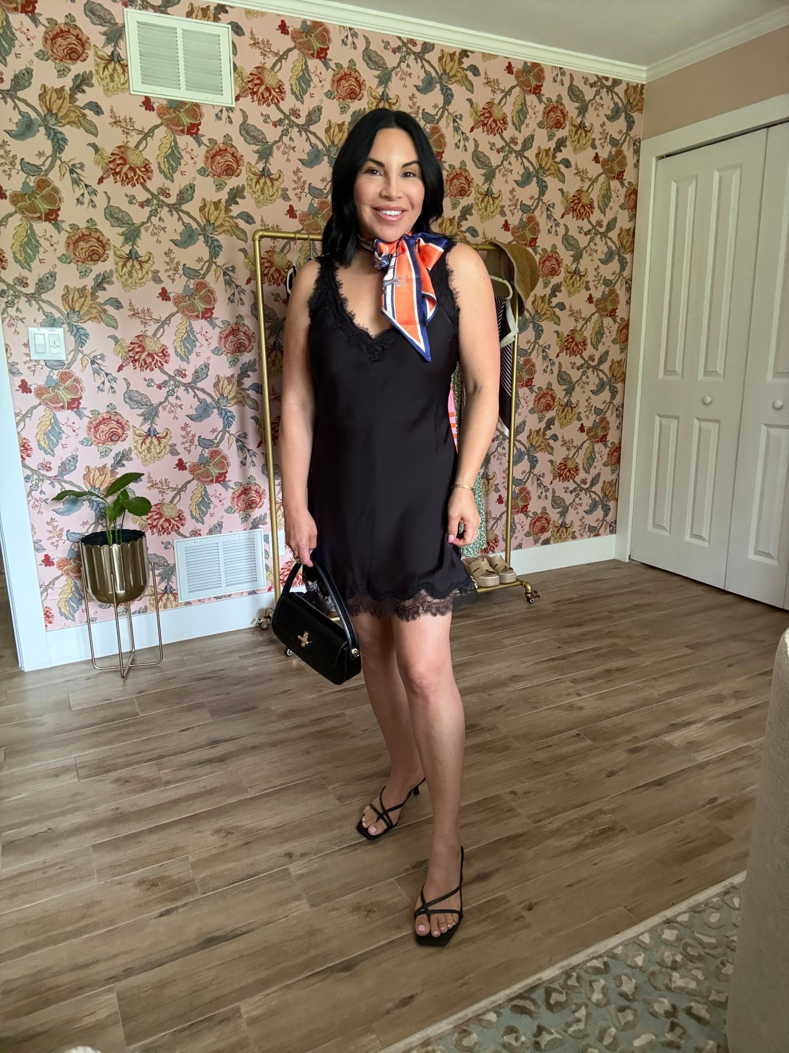 Little black dress with scarf around the neck.  #scarf #blackdress #outfit 

#LTKOver40 #LTKPetite #LTKgrwm