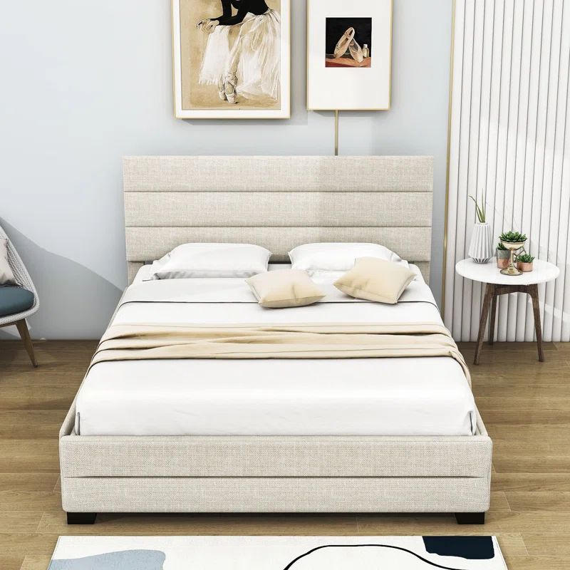 Queen Size 2 Drawers Upholstered Platform Bed with Twin Size Trundle | Wayfair North America