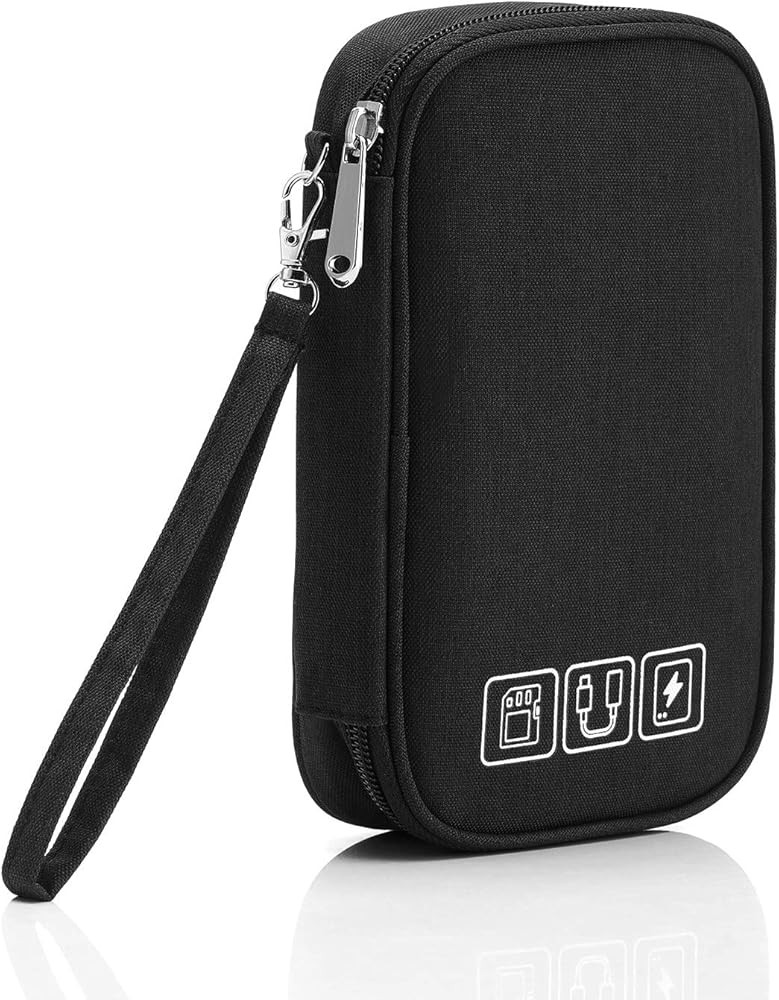 Electronic Organizer, Small Travel Cable Organizer Bag Pouch Portable Electronic Accessories All-in-One Storage Multifunction Case for Cable, Cord, Charger, Hard Drive, Earphone, USB, SD Card (Black) | Amazon (US)