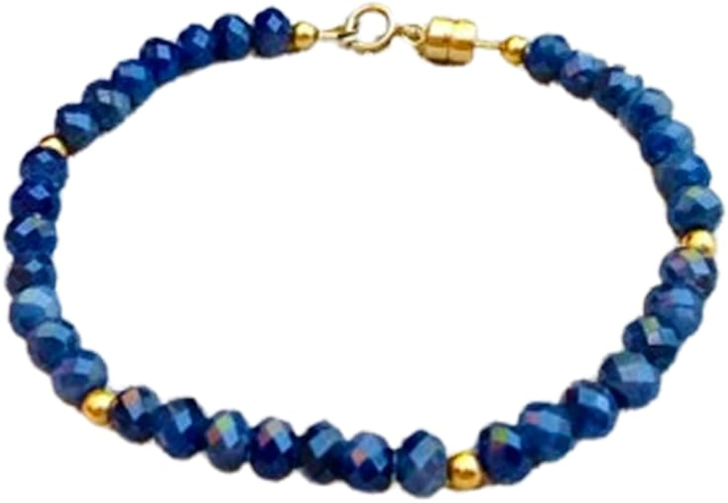 Blue Sapphire 3.5-4mm Round Shape Faceted Cut Beads 7 inch Gold Plated Clasp Bracelet for men, wo... | Amazon (US)