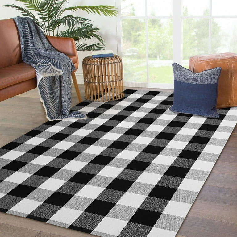 iOhouze Buffalo Plaid Outdoor Rugs Black and White 2.3'x3.6' Area Rug, Cotton Hand-Woven Washable... | Walmart (US)
