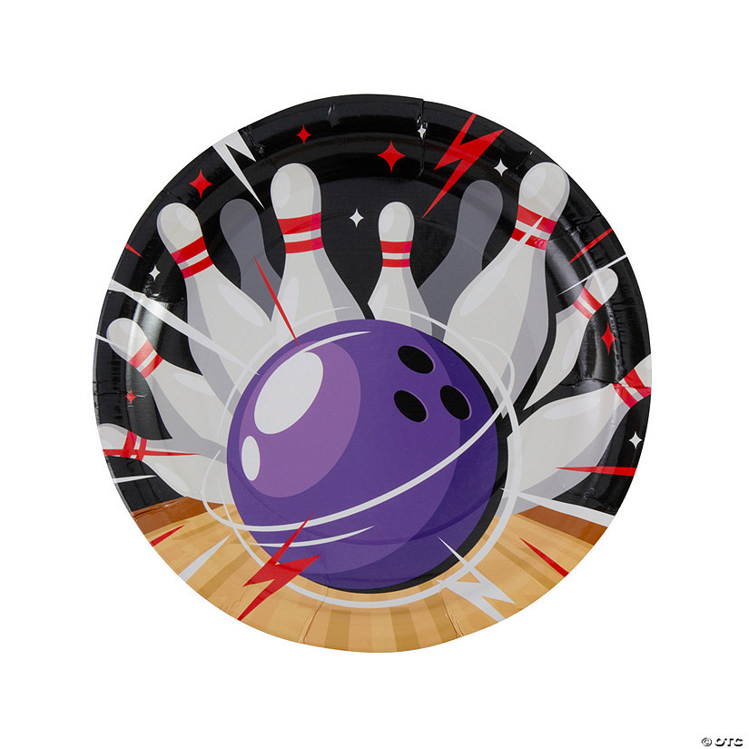 9 1/4" Bowling Party Strike Round Paper Dinner Plates - 8 Ct. | Oriental Trading Company