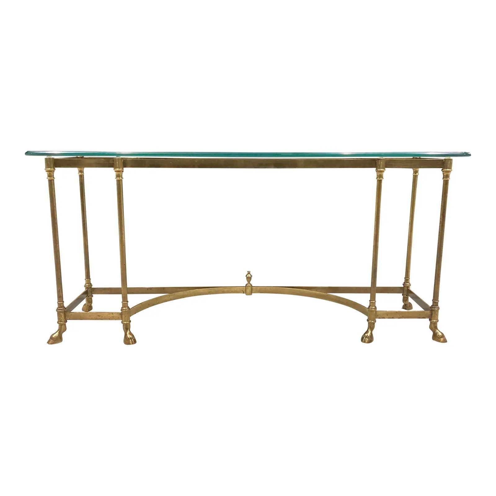 Brass Hoofed Foot Thick Glass Top Console Table Manner of Jansen | Chairish