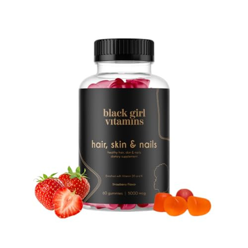 Black Girl Vitamins - Hair, Skin, and Nails Gummies with Biotin (6000 mcg), Zinc, Gelatin Free, Vitamin A, and Vitamin E - Gluten-Free. Made in The USA (Strawberry, 60 Count) 30 Day Supply | Amazon (US)