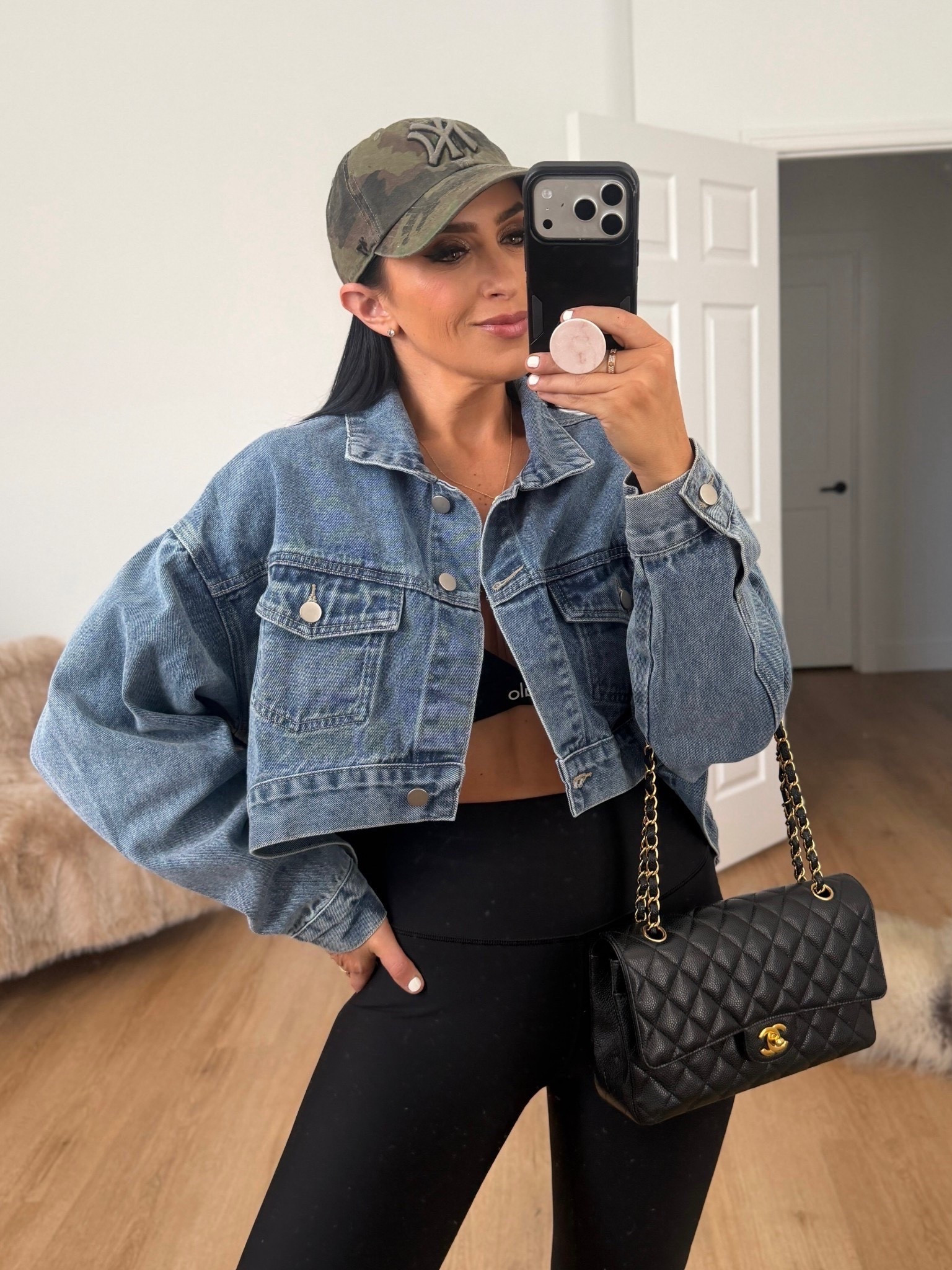 Jorise Cropped Denim Jacket wearing size medium. 