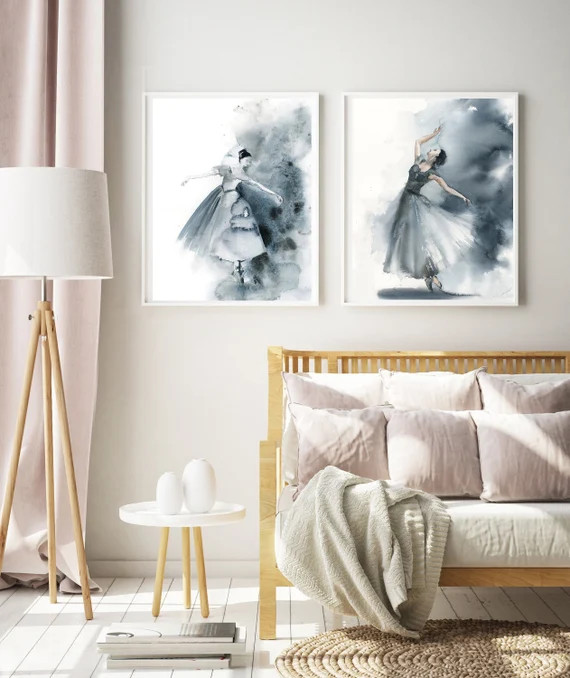 Ballerina Painting 2 Art Prints in Blue Ballet Dance | Etsy | Etsy (US)