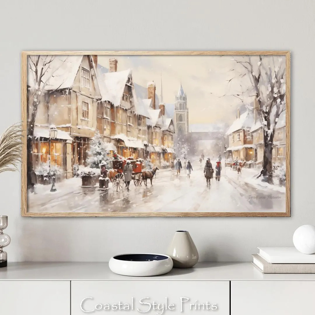 Winter Village Frame TV Art, Christmas Samsung Frame TV Art, Scandi Christmas Art, Winter Frame T... | Etsy (US)