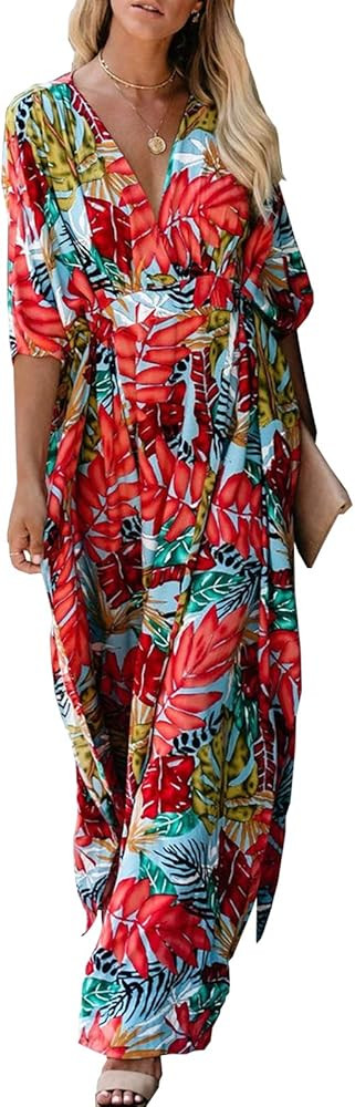 Chunoy Women Lightweight Long Cover Up Caftan Beach Maxi Kaftan Dress | Amazon (US)