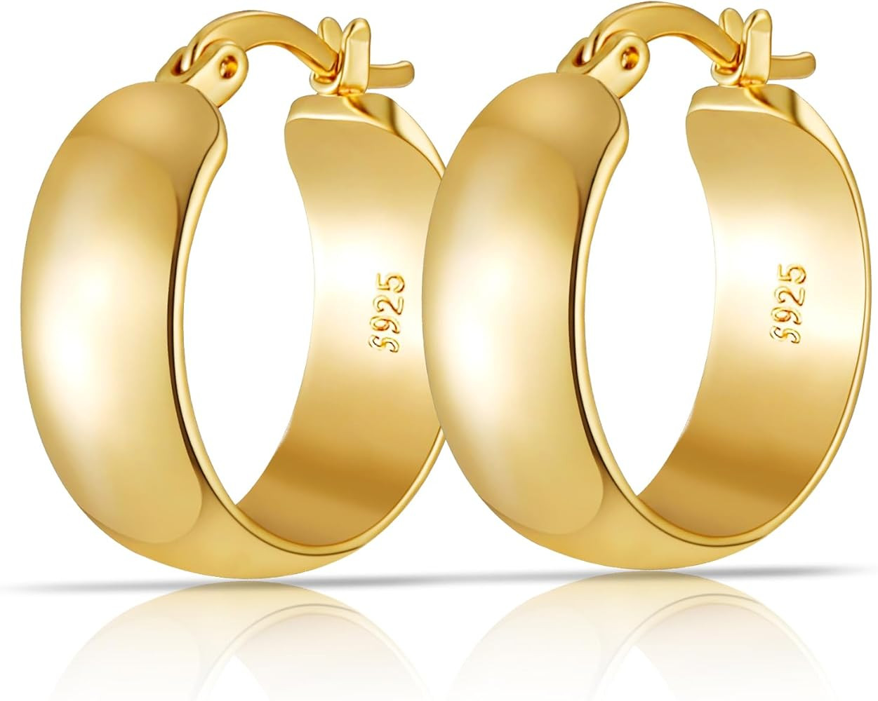 Aretes de aro grandes de plata de ley 925 de 0.315 pulgadas de grosor para mujer, de oro real de ... | Amazon (US)
