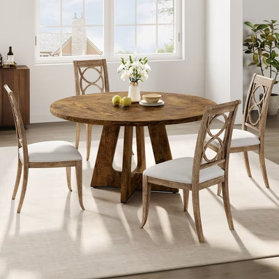 47" Dining Table Set for 4 to 6, Round with Wooden Top and Pedestal Base for Dining Room, Kitchen Room (No Chairs) | Target