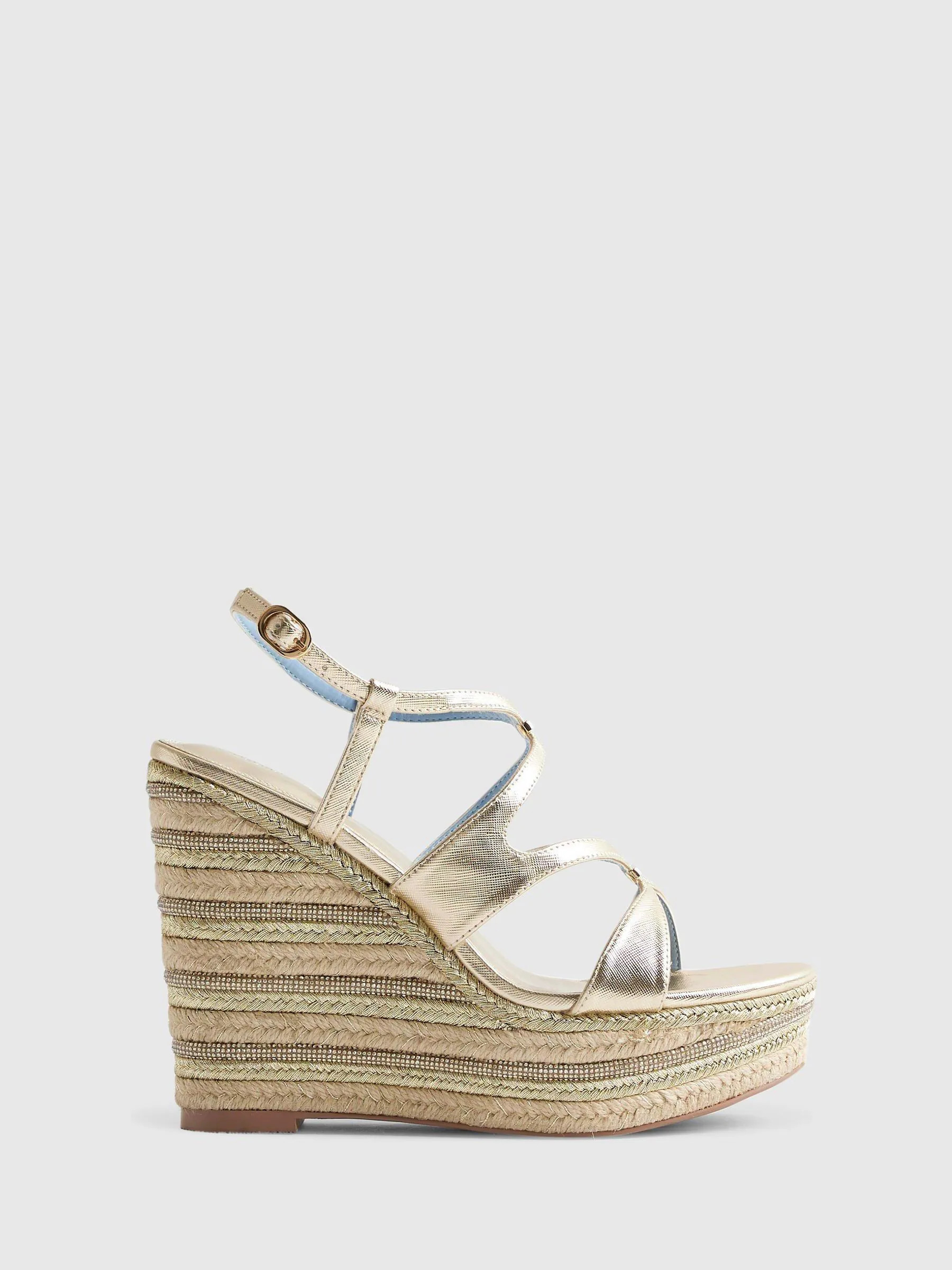 River Island River Island Gold Cross Strap Wedge Sandals | Next US