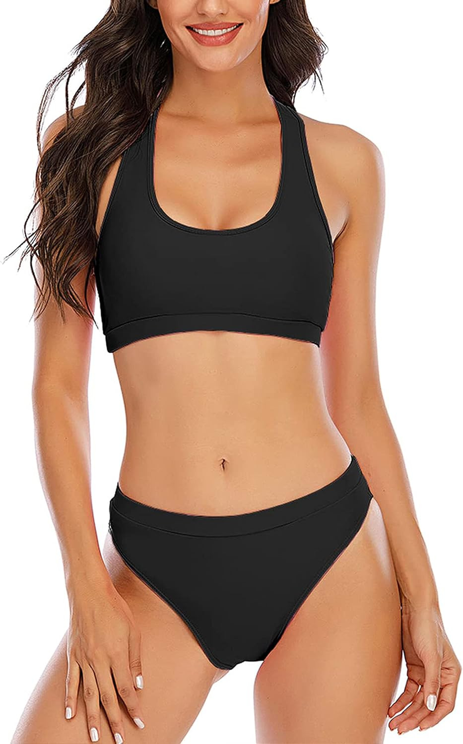 YELAIVP Women's Solid Racerback Athletic Bikinis Sporty Two Pieces Swimsuit Junior Teen Girls Spo... | Amazon (US)