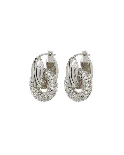 Pave Interlock Hoops- Silver | LUV AJ