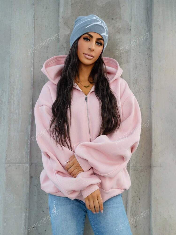 SAYEHFBABY Oversized Zip Up Long Sleeve Fleece Hoodie Cute Fall Back To School, Casual Autumn, Wi... | SHEIN