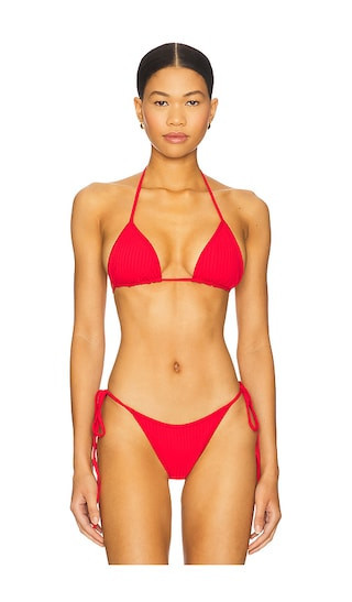 Frankies Bikinis Nick Ribbed Bikini Top in Red. - size L | Revolve Clothing (Global)