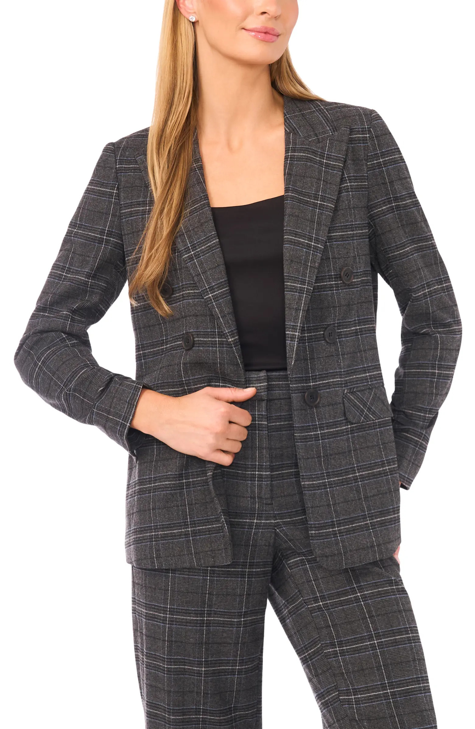 Plaid Scrunch Sleeve Blazer | Nordstrom