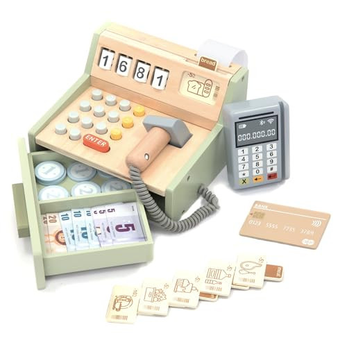 UMU® Wooden Cash Register for Kids - Includes Accessories (Scanner, Payment Terminal, Play Money, etc.), Role Play Shop & Accessories for Children Ages 3 4 5 6 | Amazon (US)