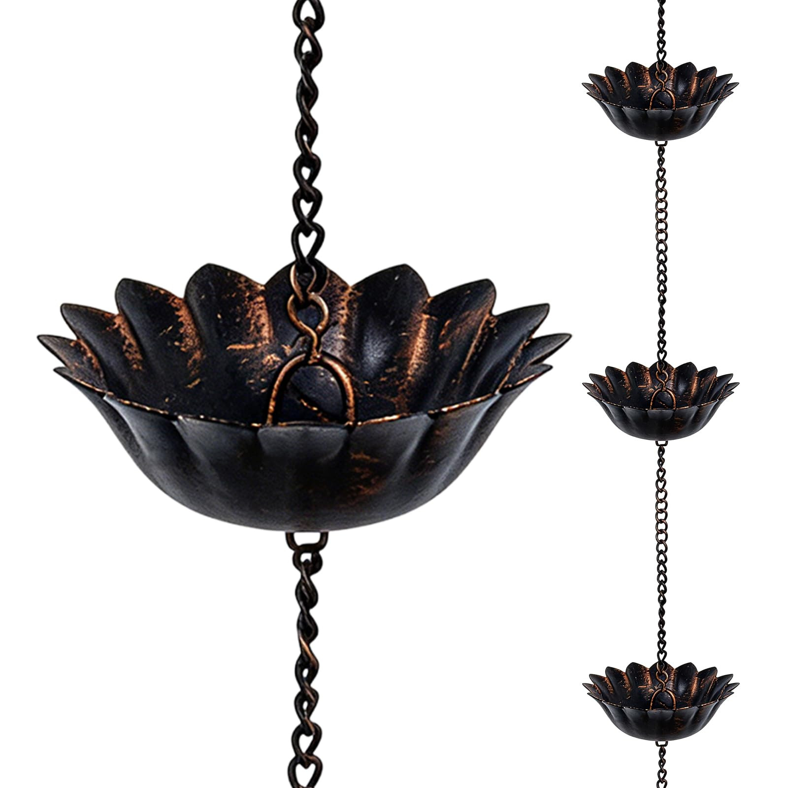hogardeck 8.5FT Rain Chain with 12 Cups for Gutters Outside, Decorative Metal Rain Catcher with A... | Amazon (US)