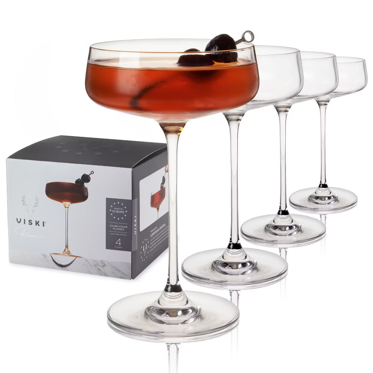 Viski Reserve Julien Coupe Martini Glasses, Unique Cocktail Glasses Crystal Drinkware, 10oz. Stem... | Target