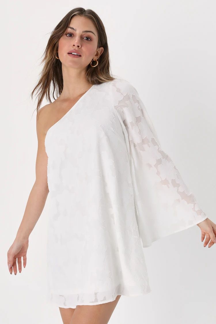 Dreamy Stunner White Floral Burnout One-Shoulder Shift Dress | Lulus (US)