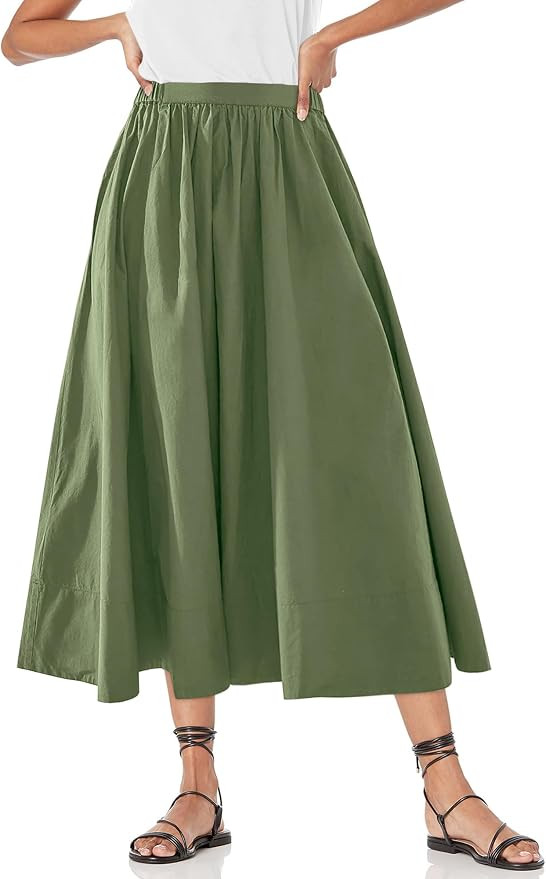 Women’s A-Line Midi Skirts Casual High Waist Flowy Pleated Skirt | Side Pocket, Flared, Midi Le... | Amazon (US)