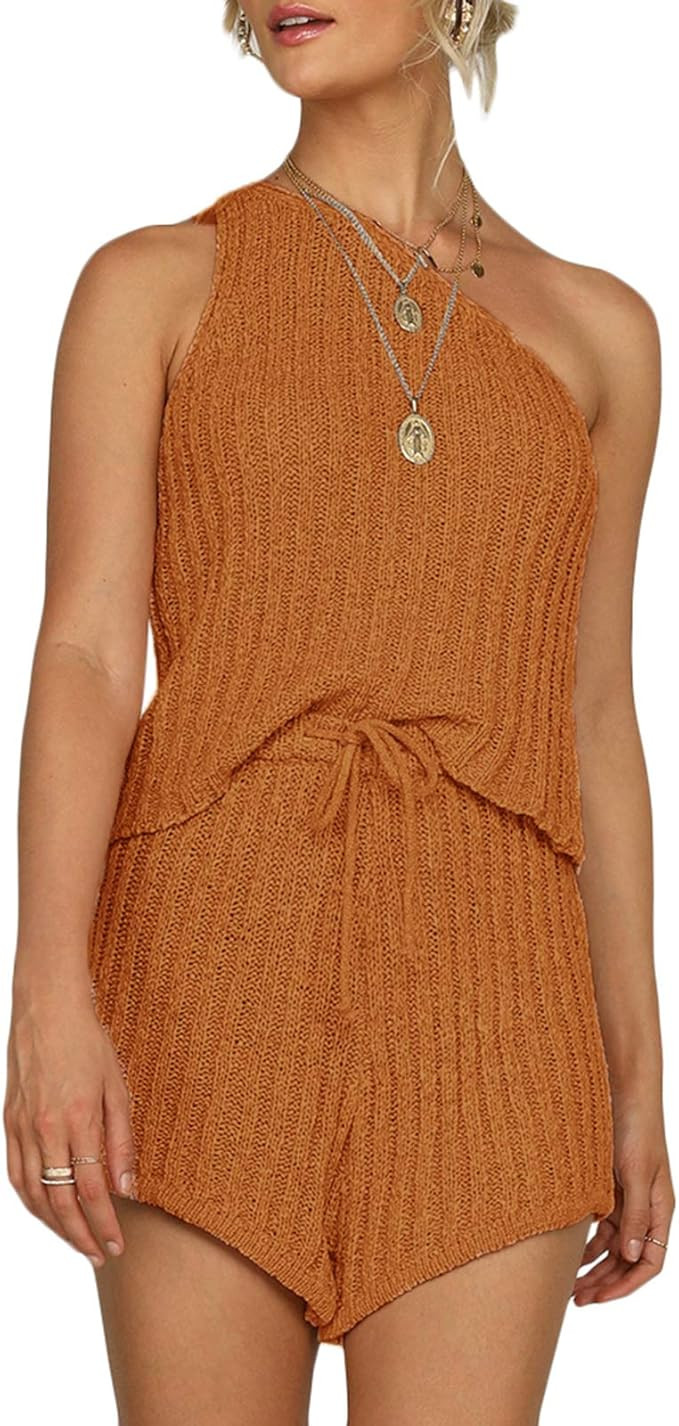 Sherrylily Womens Off Shouler Outfits Sleeveless Vests Tops Tie Front Pants Romper Overalls Jumps... | Amazon (US)