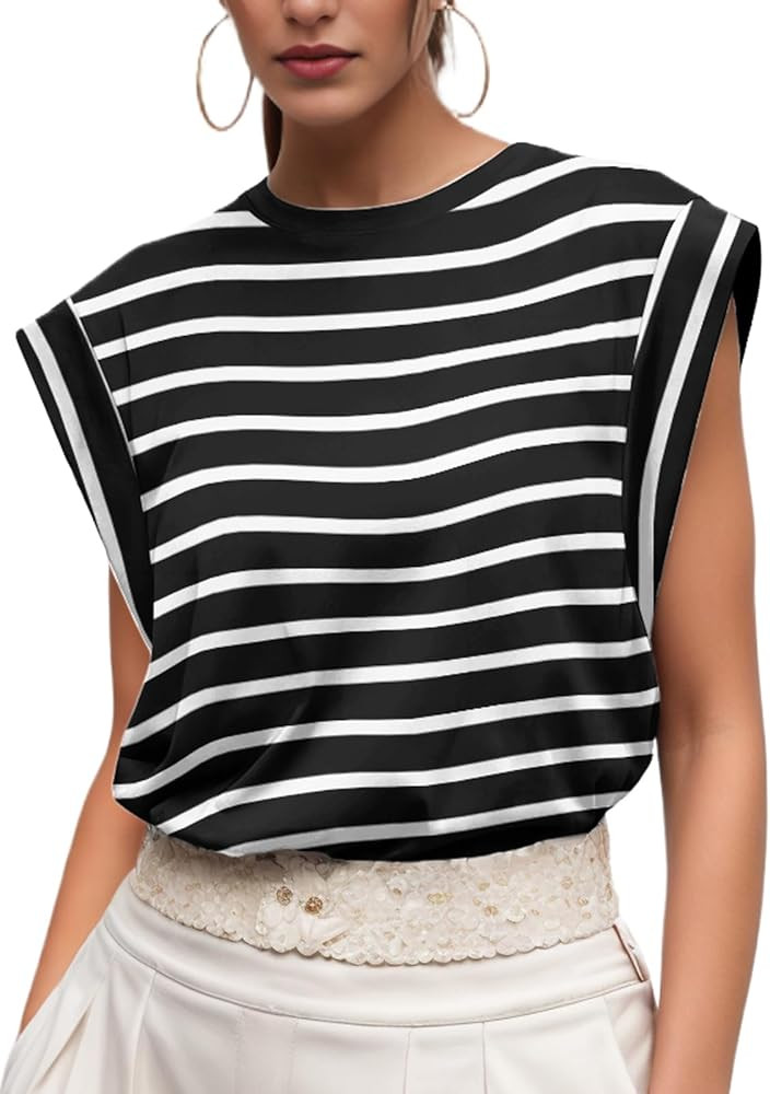 GRECERELLE Women 2026 Cap Sleeve Tops Summer Casual Tee Shirt Loose Crew Neck Basic Tank Trendy W... | Amazon (US)