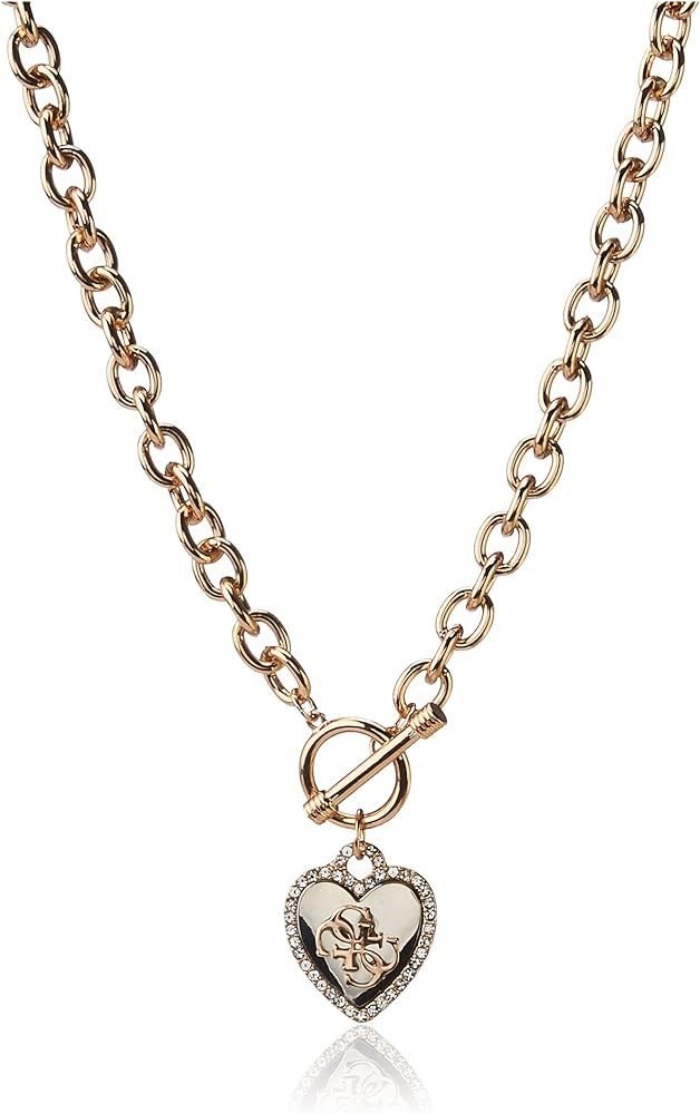 GUESS Womens Pave Framed Heart Toggle Necklace with 4 G Logo Silver/Gold/Crystal One Size | Amazon (US)