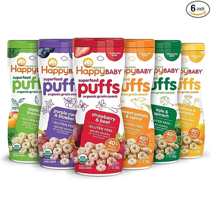 Happy Baby Organic Superfood Puffs, Variety Pack, 2.1 Ounce (Pack of 6) | Amazon (US)