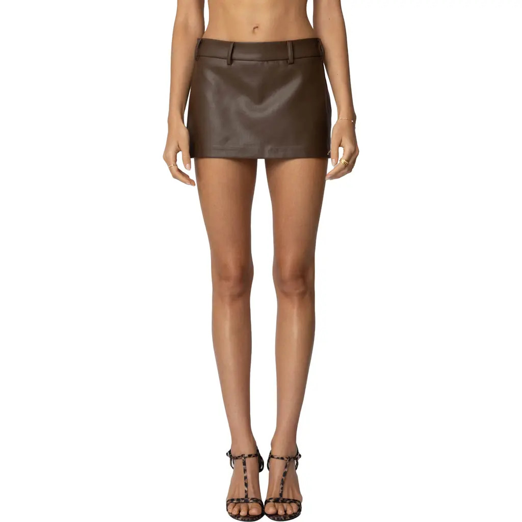 EDIKTED Crawford Faux Leather Miniskort in Brown at Nordstrom, Size X-Large | Nordstrom