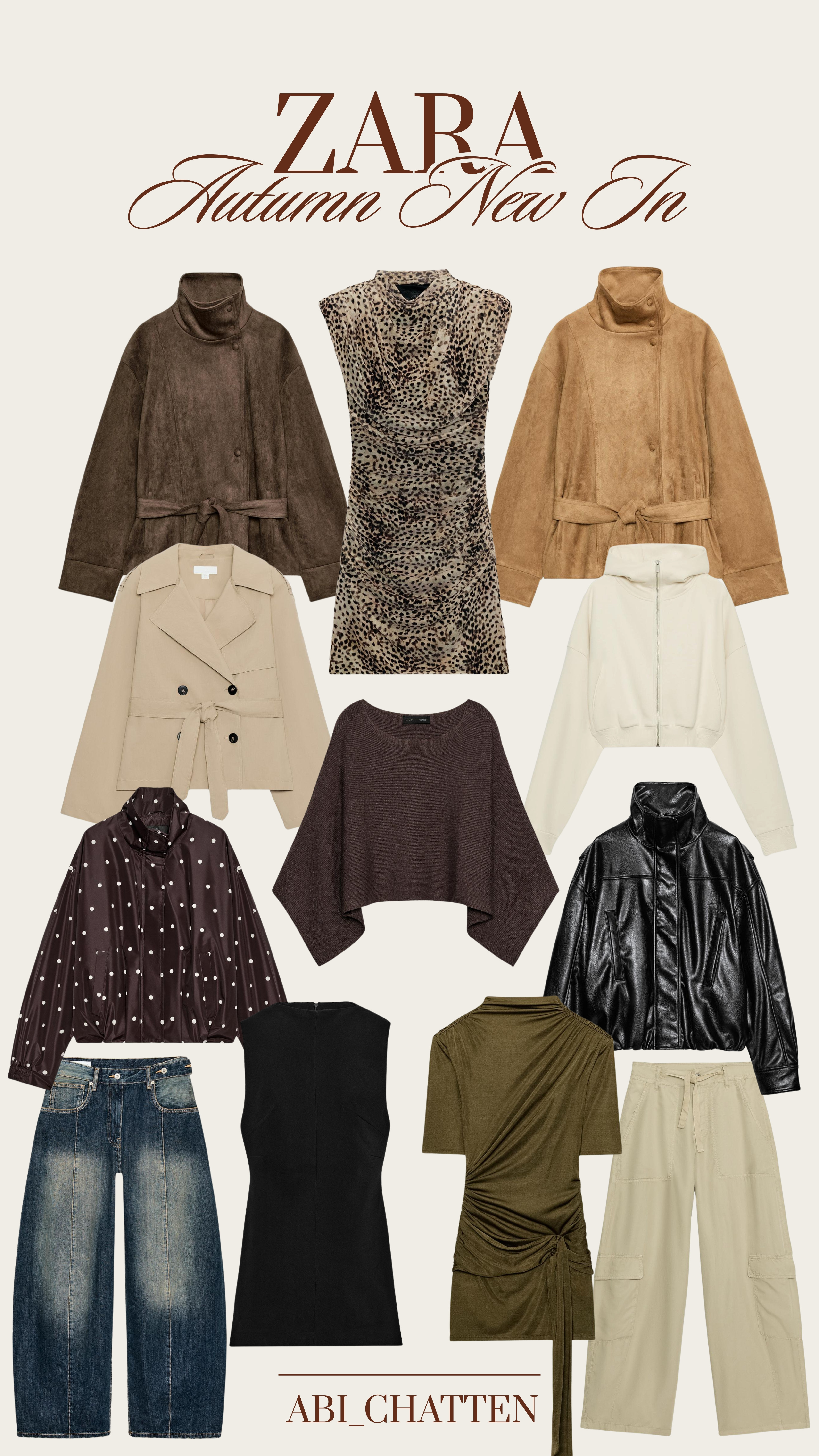 Zara new in for autumn 🥰🤎✨

suede jacket, high neck jacket, belted jacket, mini dress, leopard dress, ruched dress, barrel jeans, cargo trousers, polka dot jacket, rain jacket, bomber jacket, cropped trench, cape top 

 #LTKsummer #LTKautumn #LTKdresses
